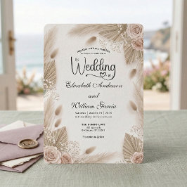Convites Casamento Boêmio Chic com Rosa e Grama das Pampas