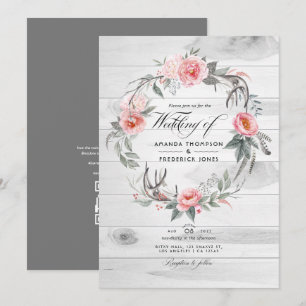 Convites Casamento Boêmio com Código QR para RSVP Floral Ro