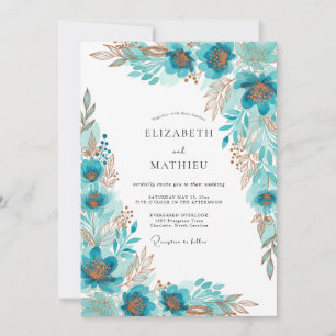 Convites Casamento Boêmio Dourado Turquesa