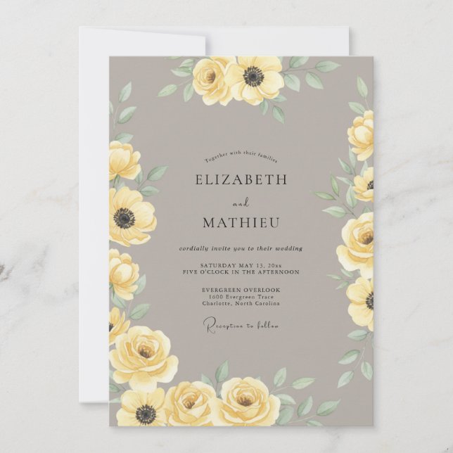 Convites Casamento Boêmio Elegante Amarelo (Frente)