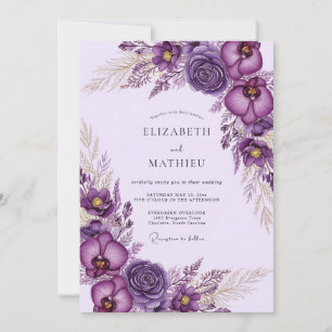 Convites Casamento Boêmio Luxuoso Roxo