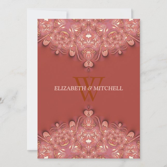 Convites Casamento Bohemian Terracotta Lace Heart (Frente)