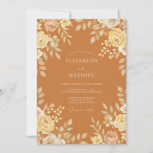 Convites Casamento Boho Alegre Laranja Queimado (Frente)