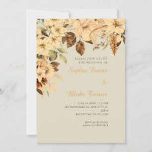 Convites Casamento Boho Amarelo Floral Outono Bambu