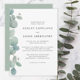 Convites Casamento Boho Aquarela com Borda de Eucalipto