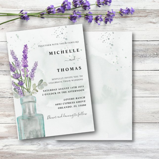 Convites Casamento Boho Aquarela Eucalipto e Lavanda (Criador carregado)