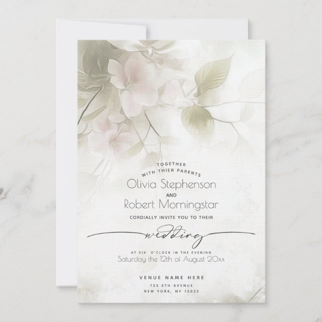 Convites CASAMENTO  | Boho Aquarela Flores de Pessegueiro (Frente)