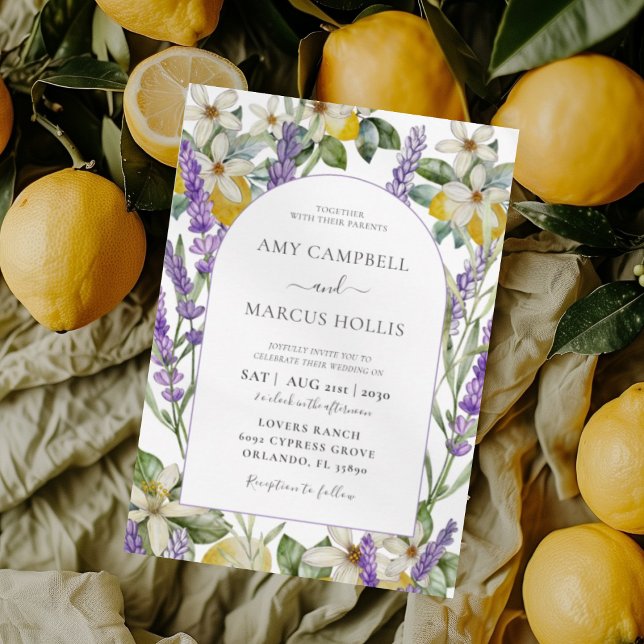 Convites Casamento Boho Aquarela Limões & Lavanda (Criador carregado)