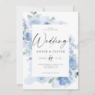 Convites Casamento Boho Azul Elegante Floral Pó Azul Claro