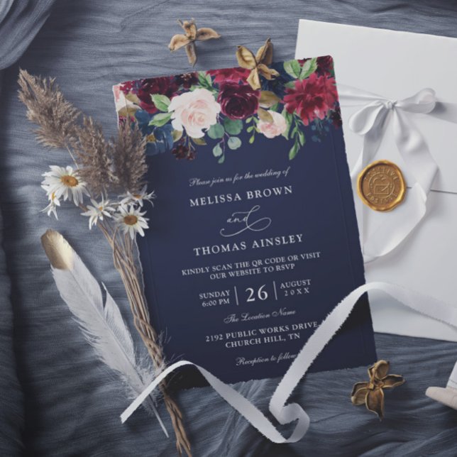 Convites Casamento Boho Azul Marinho Borgonha Orçamento Cód (Criador carregado)