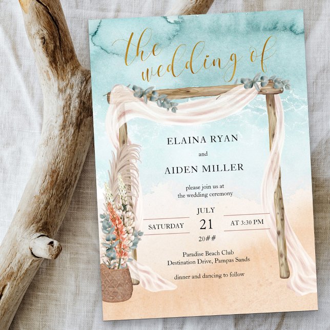 Convites Casamento Boho Beach Arbor Aquarela Oceano (Criador carregado)