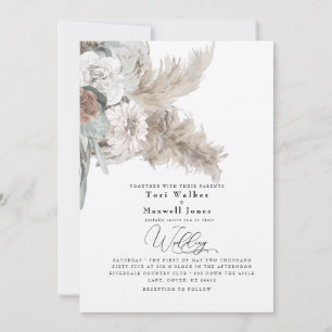 Convites Casamento Boho Beige Pampas Sem Pais Ecru