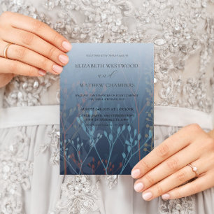 Convites Casamento Boho Blue com Ervas Daninhas e Folhagens