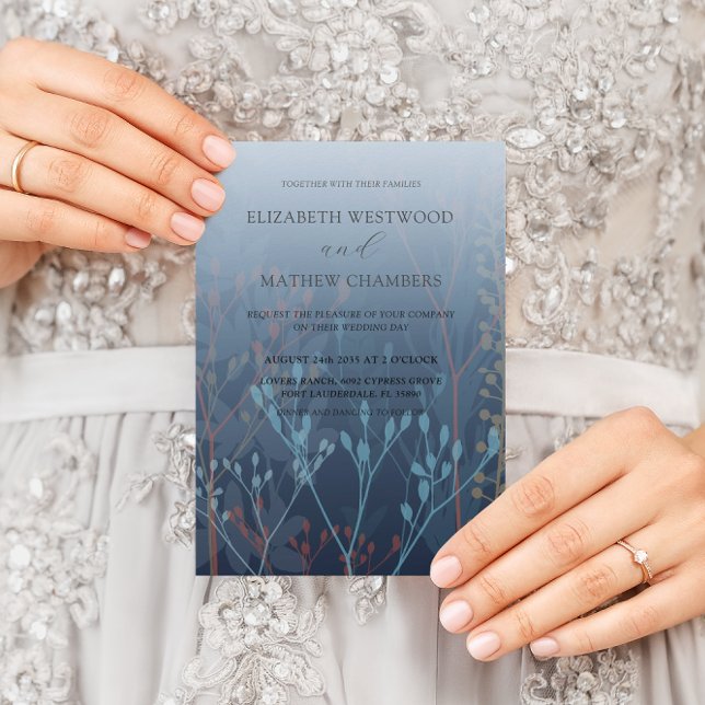 Convites Casamento Boho Blue com Ervas Daninhas e Folhagens (Criador carregado)