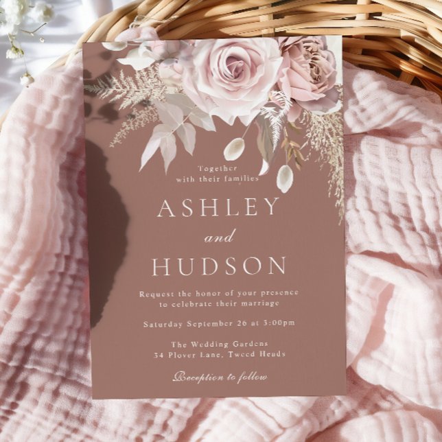 Convites Casamento Boho Blush & Rosas Empoeiradas (Criador carregado)