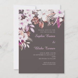 Convites Casamento Boho Branco e Rosa Floral Cinza Cinza Ou