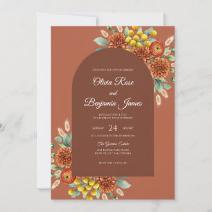 Convites Casamento Boho Burnt Orange Dahlia