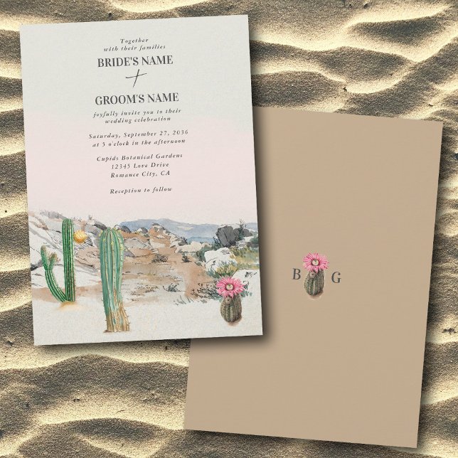 Convites Casamento Boho Cacto Deserto Aquarela (Watercolor Desert Cactus Boho Wedding Invitation)