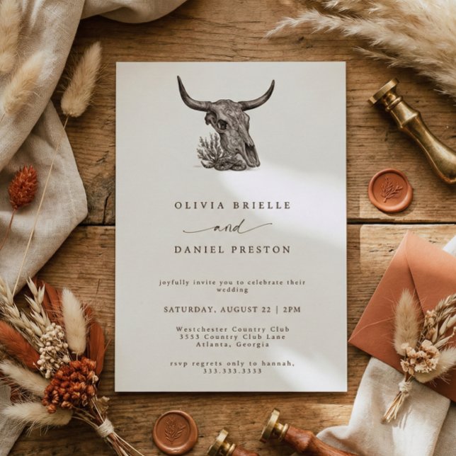 Convites Casamento Boho Caveira de Vaca Grama das Pampas Rú (Criador carregado)