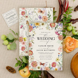 Convites Casamento Boho Chic com Flores Silvestres Modernas