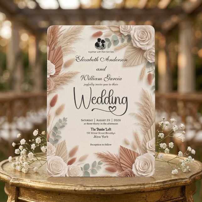 Convites Casamento Boho Chic de Terracota Elegante (Criador carregado)