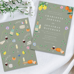 Convites Casamento Boho Citrus & Vinho em Verde Sage