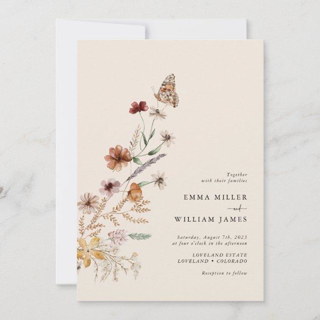 Convites Casamento Boho com Flores Silvestres (Frente)