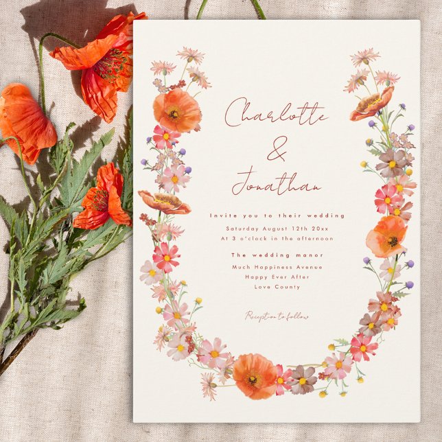 Convites Casamento Boho com Flores Silvestres (Boho wildflower wreath wedding invitation )