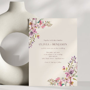 Convites Casamento Boho com Flores Silvestres Rosa Roxo Cap