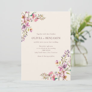 Convites Casamento Boho com Flores Silvestres Rosa Roxo Cap
