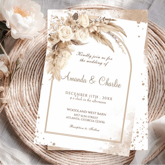 Convites Casamento Boho com Grama das Pampas (Criador carregado)
