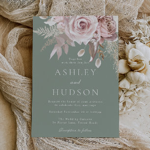 Convites Casamento Boho com Rosas Blush & Sage