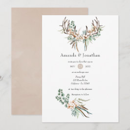 Convites Casamento Boho de Algodão e Eucalipto em Aquarela