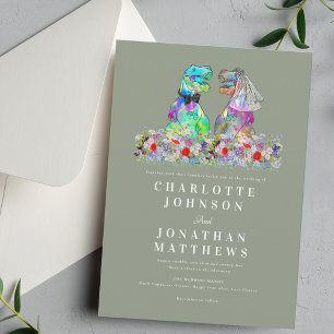 Convites Casamento Boho de Dinossauro com Flores Silvestres