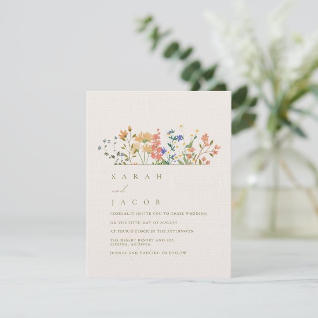 Convites Casamento Boho de Flores Silvestres de Verão (Em pé/Frente)