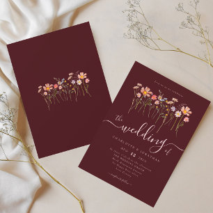 Convites Casamento Boho de Flores Silvestres em Borgonha e 