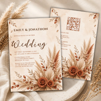 Convites Casamento Boho de Grama Pampas Terracota Rústica