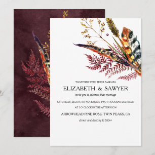 Convites Casamento Boho de Outono com Borgonha e Laranja