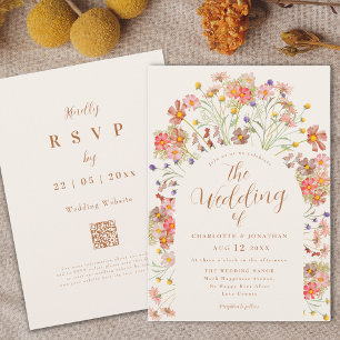 Convites Casamento Boho de Outono com Flores Silvestres