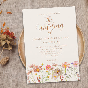 Convites Casamento Boho de Outono com Flores Silvestres