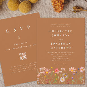 Convites Casamento Boho de Outono com Flores Silvestres