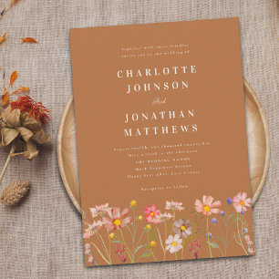 Convites Casamento Boho de Outono com Flores Silvestres