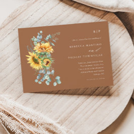 Convites Casamento Boho de Outono com Girassóis e Eucalipto