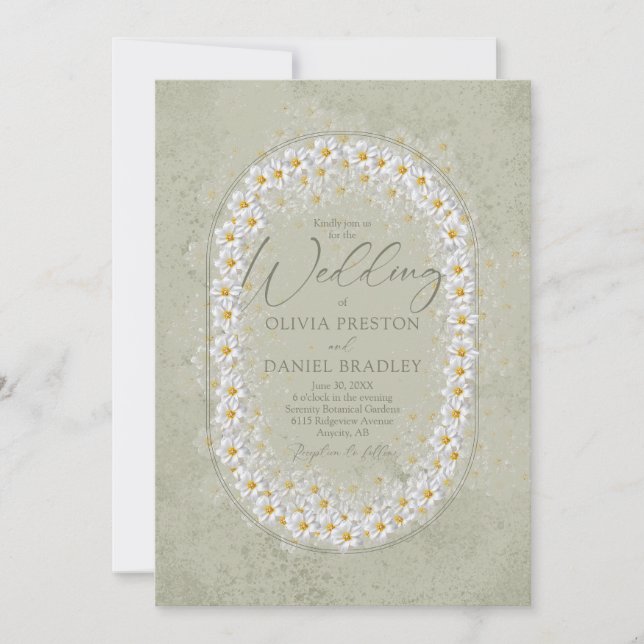 Convites Casamento Boho de Verde Salvia e Gardênias Brancas (Frente)