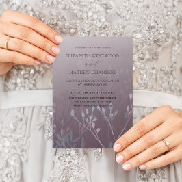 Convites Casamento Boho Deep Purple Folhagem Prensada