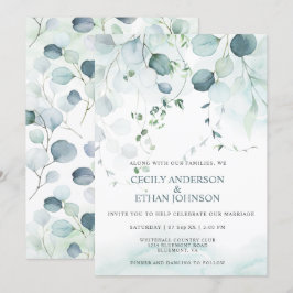 Convites Casamento Boho Dusty Blue & Sage Green Eucalyptus