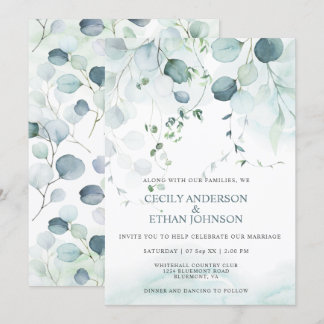 Convites Casamento Boho Dusty Blue & Sage Green Eucalyptus