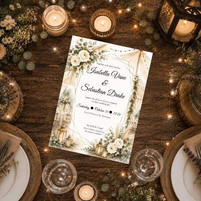 Convites Casamento Boho Elegante (Criador carregado)