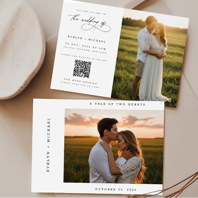 Convites Casamento Boho Elegante com Código QR de Foto e Or (Criador carregado)