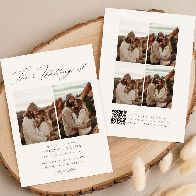 Convites Casamento Boho Elegante com Código QR e Foto com O (Criador carregado)